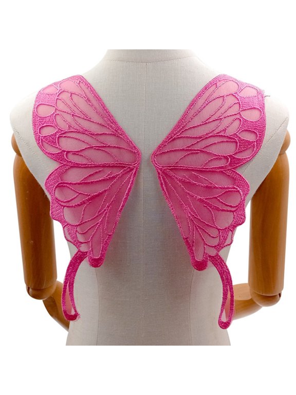Adult Butterfly Applique Patches Back Neck Lace Mesh Embroidery Corsage Accessories Wedding Dress Cloth Z05-Hot Pink One Size