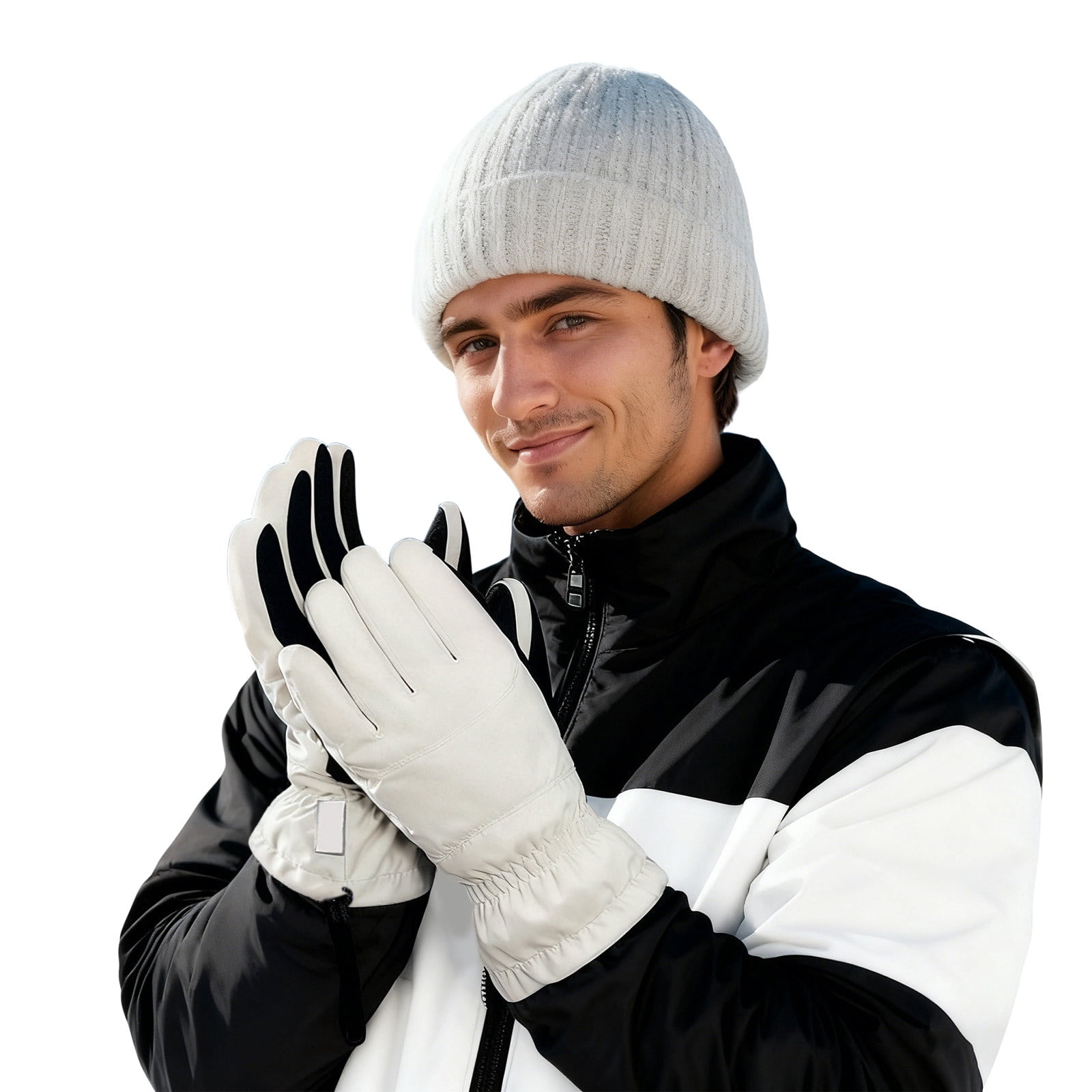 KHONTS Adult Ski Snow Gloves Touchscreen Snowboard Glove Winter Warm Glove for Cold Weather White S
