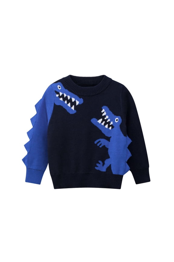 Baby Boys Knit Sweater Round Striped Cotton Cartoon Animal Pullover Sweatshirt,1-7 Years Blue 90