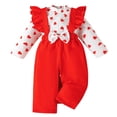 thumbnail image 1 of KHONTS Baby Girl Outfits Heart Printed Romper Long Sleeve Ruffled Valentines Bodysuit Jumpsuit, 2 Piece, Sizes 3-18M, 1 of 7