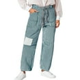 thumbnail image 1 of KHONTS Baggy Barrel Jeans for Women Y2k Striped Drawstring High Waist Straight Wide Leg Boyfriend Jeans Mom Denim Pants Blue L, 1 of 8