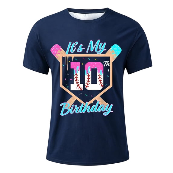 KHONTS Baseball 10 Years 10th Birthday Number 10 T-Shirt for Boys Kids Short Sleeve Crew Neck Tees,Size 2-13 Years Navy 120