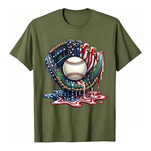 KHONTS Baseball Design Sprinkles Baseball Player T-Shirt Summer Short Sleeve Tops,Size 2-13 Years Army Green 140