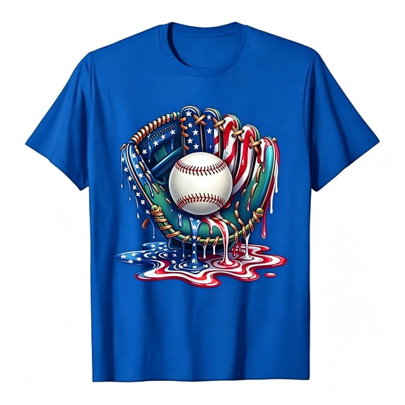 KHONTS Baseball Design Sprinkles Baseball Player T-Shirt Summer Short Sleeve Tops,Size 2-13 Years Blue 140