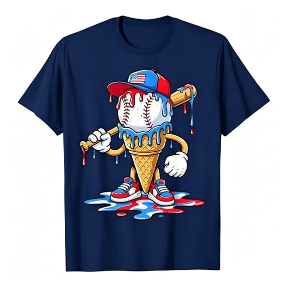 KHONTS Baseball Printed T Shirts for Boys Girls Kids Tees Short Sleeve Summer Tops,Size 2-13 Years Navy 150