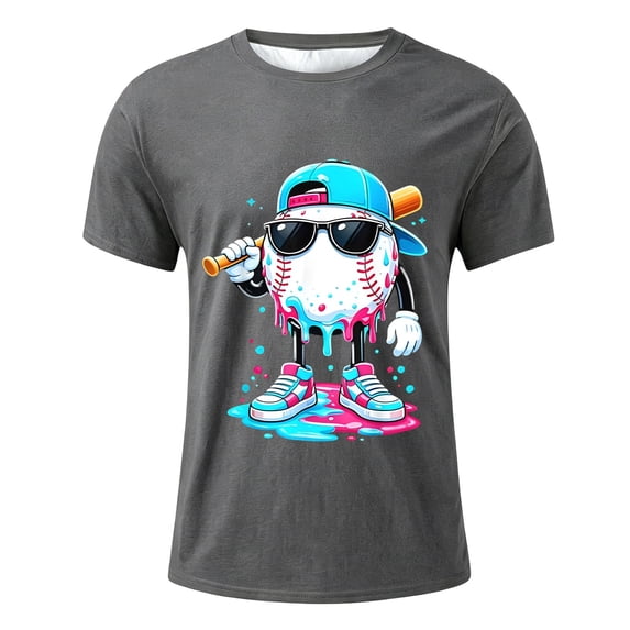KHONTS Baseball for Boys Graphic Tee Casual Crew Neck Short Sleeve T-Shirt,Size 2-13 Years Dark Gray 110