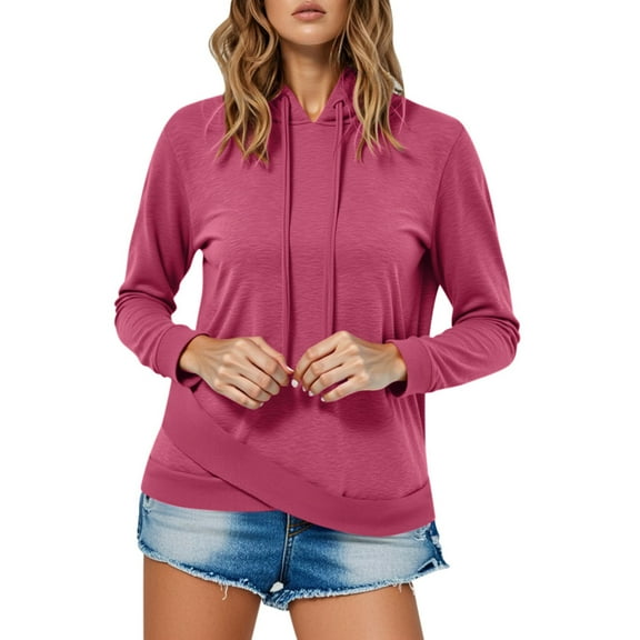 KHONTS Basic Lightweight Hoodies for Women Pullover Top Comfy Hooded T Shirts Irregular Hem Casual Tees Hot Pink XL