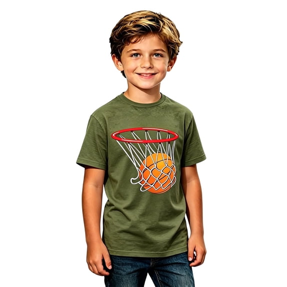 KHONTS Basketball T-Shirt for Kids Boys Short Sleeve Crew Neck Summer Tops,Size 2-13 Years Army Green 130