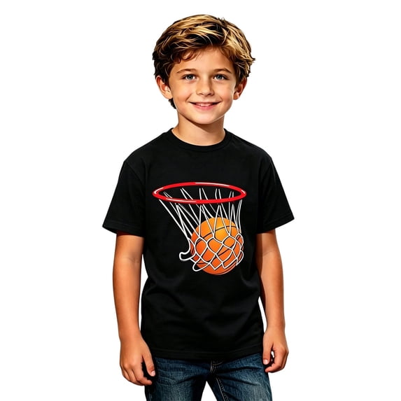 KHONTS Basketball T-Shirt for Kids Boys Short Sleeve Crew Neck Summer Tops,Size 2-13 Years Black 120