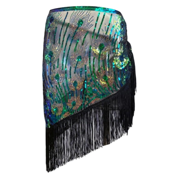KHONTS Belly Dance Scarf with Glitter Sequins Fringe Tassels Skirt Belt for Women Carnival Dancing Outfit MC3 One Size