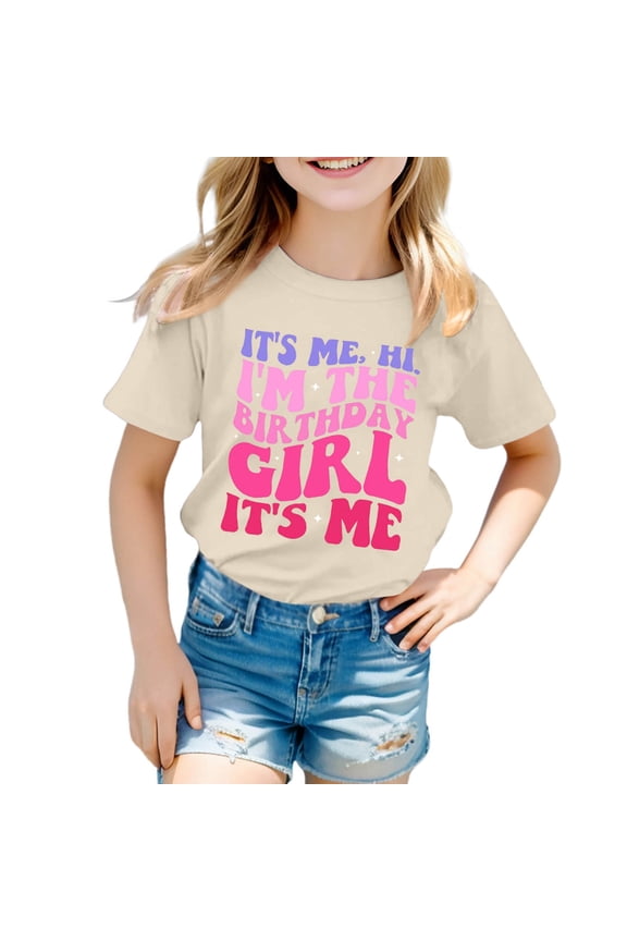 Birthday Shirt Youth Girls Birthday Party Tees Kids Funny Cute Tops,Size 2-13 Years Beige 170
