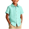 thumbnail image 1 of KHONTS Boys Button down Shirts Short Sleeve Casual Cuban Shirt Summer Beach Shirts with Pocket,Size 6-14 Years Mint Green 120, 1 of 3
