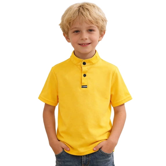 KHONTS Boys Short Sleeve Henley Collar T Shirt Kids Button up T-Shirts Casual Summer Solid Tees,Size 5-14 Years Yellow 160