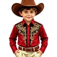 thumbnail image 1 of KHONTS Boys Western Cowboys Retro Shirts for Kids Button down Printed Casual Collared Long Sleeve Shirts,Size 4-13 Years Red 170, 1 of 3
