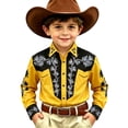 thumbnail image 1 of KHONTS Boys Western Cowboys Shirts for Kids Button down Printed Casual Collared Shirts,Size 4-13 Years Yellow 170, 1 of 3