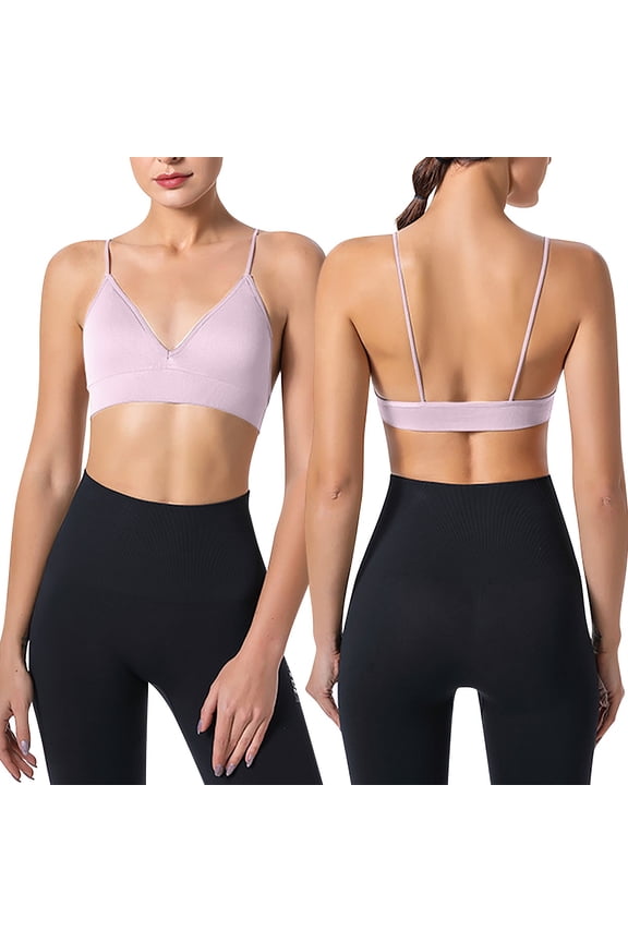 Bralettes for Women Spaghetti Strap Triangle V Neck Bras Padded Wireless Pull-On Closure Bra for Yoga Pink M