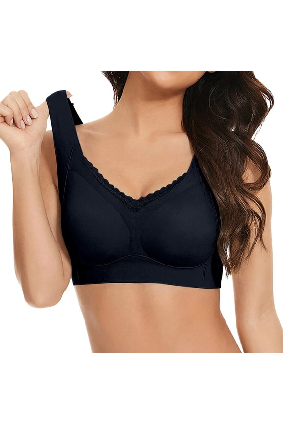 Bras for Women Wireless Push up Seamless Seniors Anti-Sagging Lift Full Coverage Bras Soft Comfy Bralettes Black M