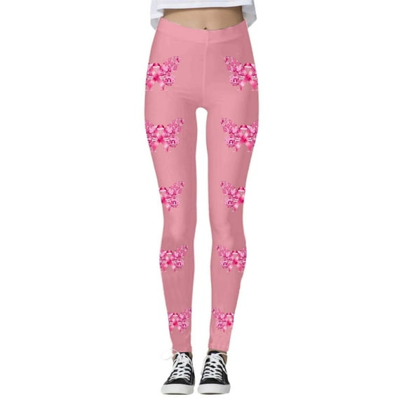 KHONTS Cancer Awareness Leggings for Women Ribbon Leggings High Waisted Yoga Pants Stretchy Athletic Tights J-Pink XXL