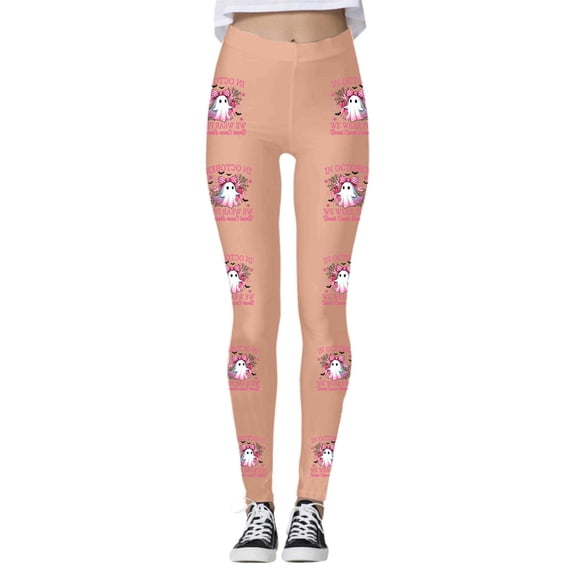 KHONTS Cancer Awareness Leggings for Women Ribbon Leggings High Waisted Yoga Pants Stretchy Athletic Tights O-Beige XXL