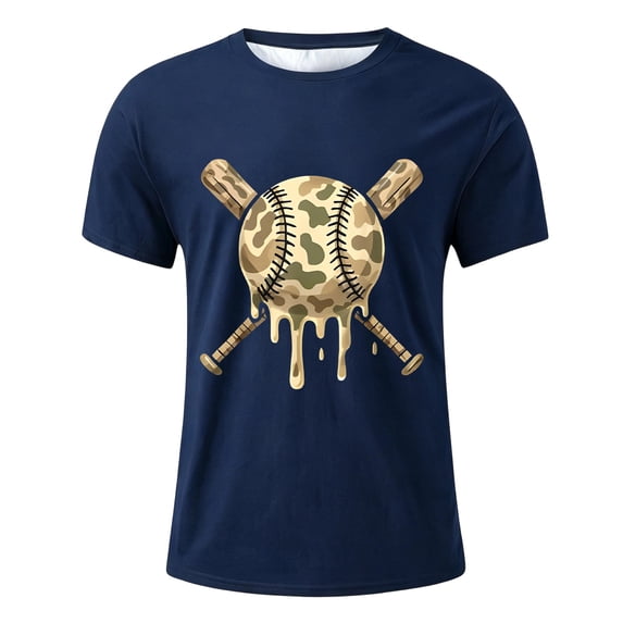 KHONTS Camo Printed Baseball Boys Kids T-Shirt Short Sleeve Crew Neck Tees,Size 2-13 Years Navy 110