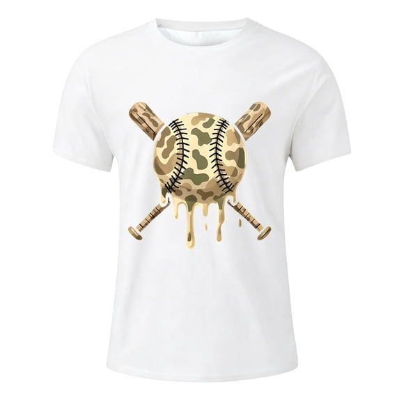 KHONTS Camo Printed Baseball Boys Kids T-Shirt Short Sleeve Crew Neck Tees,Size 2-13 Years White 160
