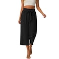 thumbnail image 1 of KHONTS Capri Pants for Women Wide Leg Summer Capris Pant Palazzo Loose Fit Casual Trousers with Pockets Black XL, 1 of 4