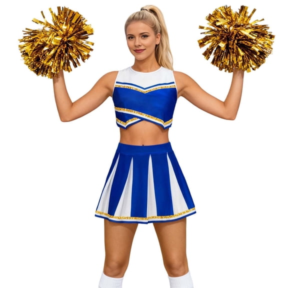 KHONTS Cheerleading for Women Tank Tops Pleated Skirts Cute Outfits for Carnival Party Clubwear 11-Blue L