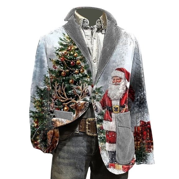 KHONTS Christmas Blazer for Men Corduroy Xmas Graphic Suit Jackets Lapel Button down Blazers for Dinner Party 2025 09-White XL
