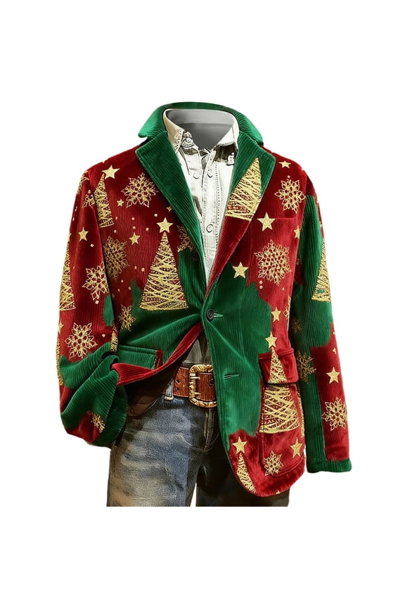 Christmas Blazer for Men Vintage Corduroy Jacket Funny Xmas Graphic Button Holiday Party Jackets Work Blazers 02-Red S
