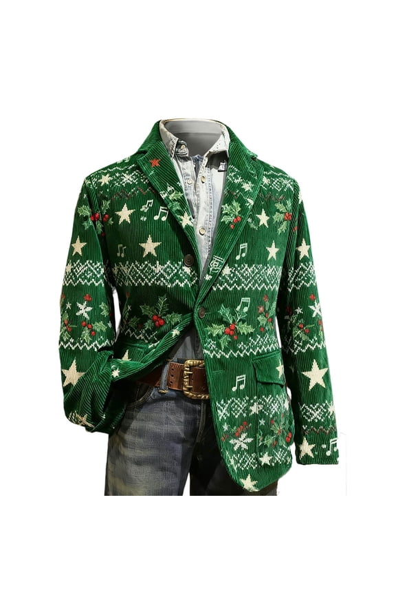 Christmas Blazer for Men Vintage Corduroy Jacket Funny Xmas Graphic Button Holiday Party Jackets Work Blazers 05-Green XL