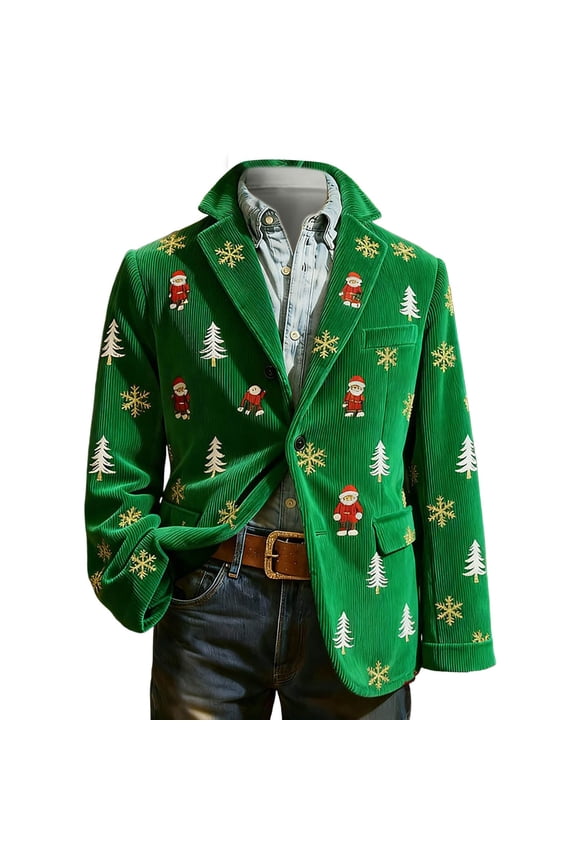 Christmas Blazer for Men Vintage Corduroy Jacket Funny Xmas Graphic Button Holiday Party Jackets Work Blazers 10-Green XXXXL