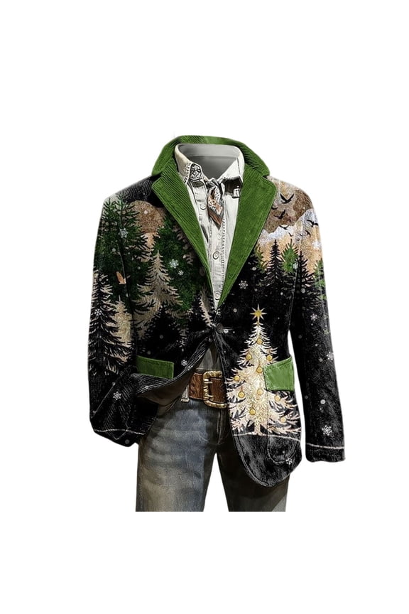 Christmas Blazer for Men Vintage Corduroy Jacket Funny Xmas Graphic Button Holiday Party Jackets Work Blazers 14-Dark Green S
