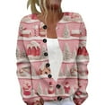 thumbnail image 1 of KHONTS Christmas Cardigan Sweaters for Women 2025 Funny Xmas Open Front Button down Cardigans Long Sleeves Coat 04-Pink L, 1 of 4