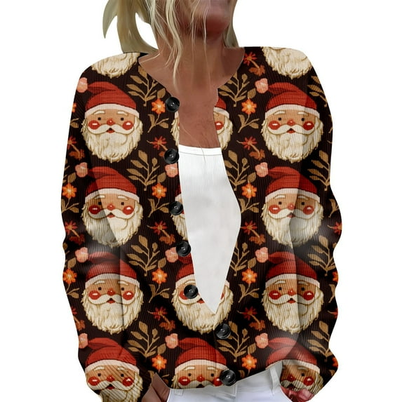 KHONTS Christmas Cardigan Sweaters for Women 2025 Funny Xmas Open Front Button down Cardigans Long Sleeves Coat 05-Red M