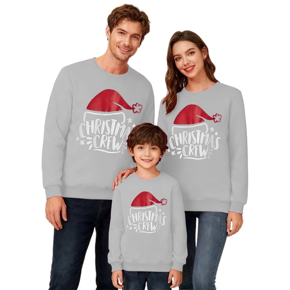 KHONTS Christmas Family Matching Sweatshirt Long Sleeve Cartoon Print Blouse Shirts Trendy Crew Neck Xmas Shirt for Family Women Grey