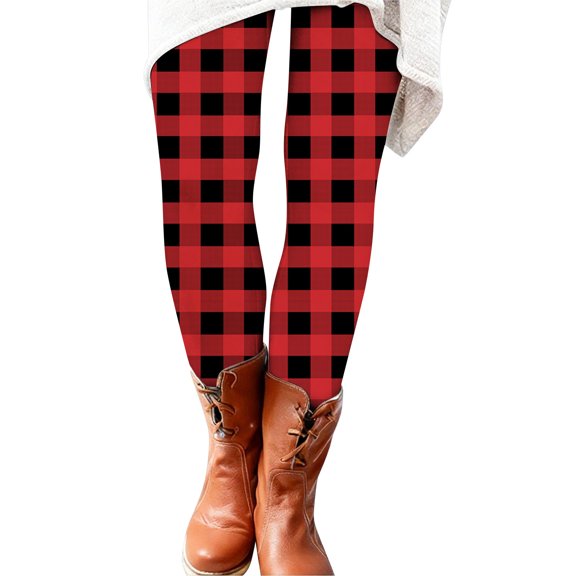 KHONTS Christmas Leggings for Women High Waisted Ankle Length Seasonal Printed Leggings Soft Brushed Pants Dark Red M
