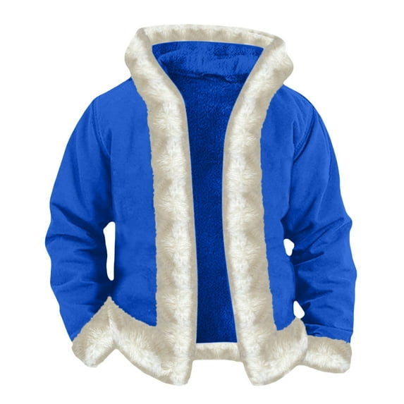 KHONTS Christmas Santa Costume for Men Furry Costume Xmas Oversized Cosplay Fleece Lined Outfits Blue S
