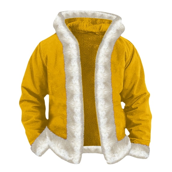 KHONTS Christmas Santa Costume for Men Furry Costume Xmas Oversized Cosplay Fleece Lined Outfits Yellow XXXXL