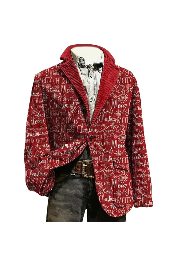 Christmas Suit for Men Slim Fit Lapel Corduroy Blazer Jacket Business Work Wedding Dress Tuxedo Xmas Holiday Sports Coat 15-Watermelon Red XXXXL