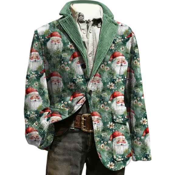 KHONTS Christmas Suit for Men Slim Fit Lapel Corduroy Blazer Jacket Business Work Wedding Dress Tuxedo Xmas Holiday Sports Coat 05-Mint Green S