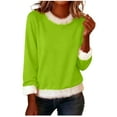 thumbnail image 1 of KHONTS Christmas T Shirts for Women Xmas Crew Neck Trim Tees Casual Loose Sweatshirts Long Sleeve Pullover Tops Light Green L, 1 of 9