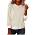thumbnail image 1 of KHONTS Christmas T Shirts for Women Xmas Crew Neck Trim Tees Casual Loose Sweatshirts Long Sleeve Pullover Tops White XL, 1 of 9