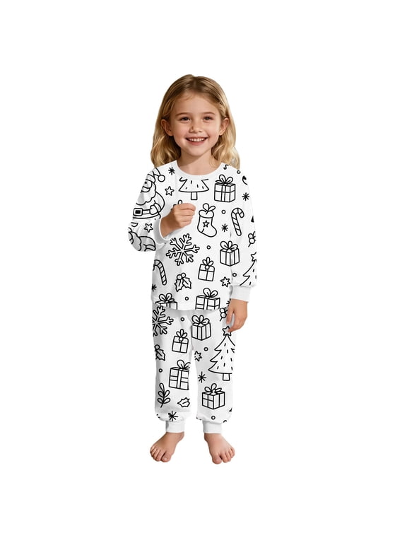 Colorable Pajamas Set for Kids DIY Christmas Outfit 2 Piece Boy Girl Coloring Sleepwear with Hand Painted,Size 2-10 Years G 2Y