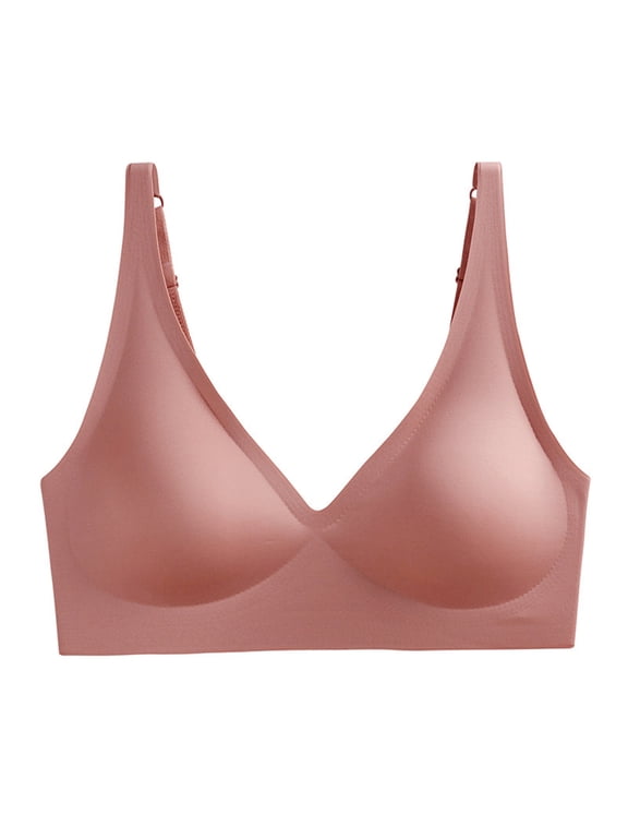Comfy Jelly Lift Wireless Bras for Women Deep V Comfortable Push up Seamless Bra Removable Padded Plunge Bralettes Pink S