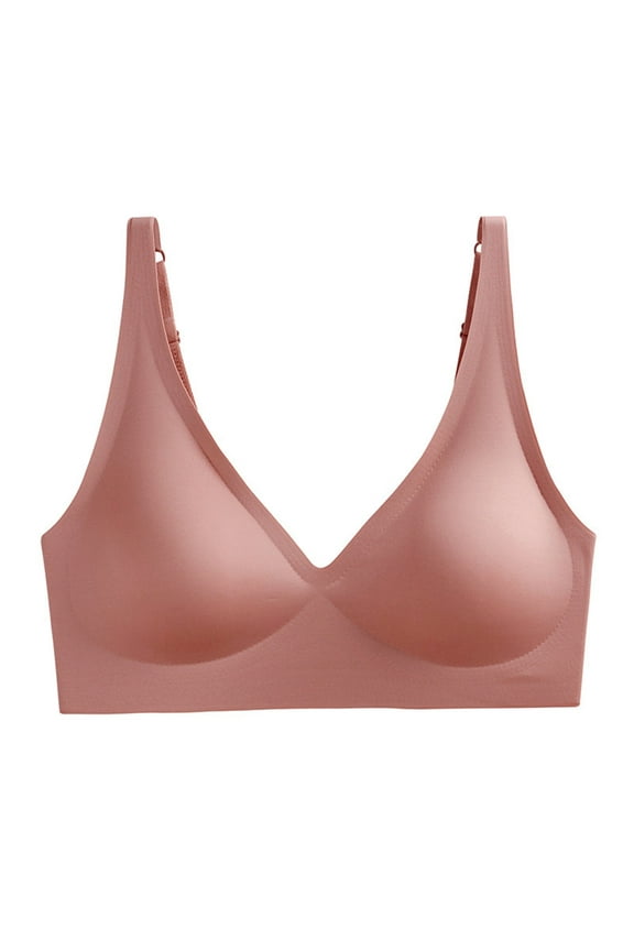 Comfy Jelly Lift Wireless Bras for Women Deep V Comfortable Push up Seamless Bra Removable Padded Plunge Bralettes Pink XL