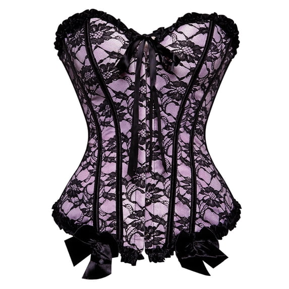 KHONTS Corset Top Bustier for Women Zipper Front Flower Sexy Burlesque Retro Tops Pink M