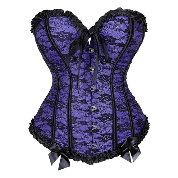 KHONTS Corset Top Bustier for Women Zipper Front Flower Sexy Burlesque Retro Tops Purple XXL