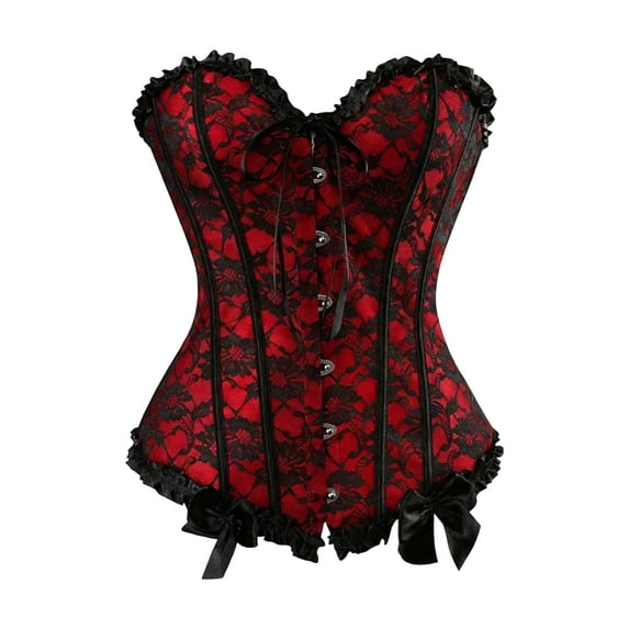 KHONTS Corset Top Bustier for Women Zipper Front Flower Sexy Burlesque Retro Tops Red M