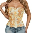 thumbnail image 1 of KHONTS,Corset Top for Women Textured Sheer Floral Lace Bustier Cincher Lace-Up Corset Halloween Overbust Tops Yellow S, 1 of 4