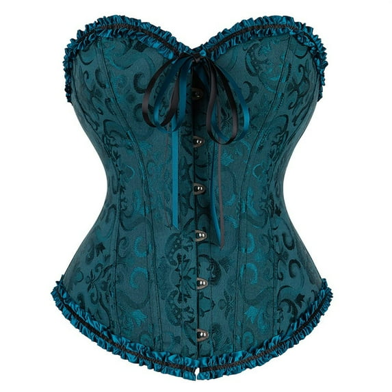 KHONTS Corset Tops For Women Bustier Shapewear Lingerie Lace Up Waist Bodysuit Plus Size Overbust Body Shaper Blue XXXXXXL